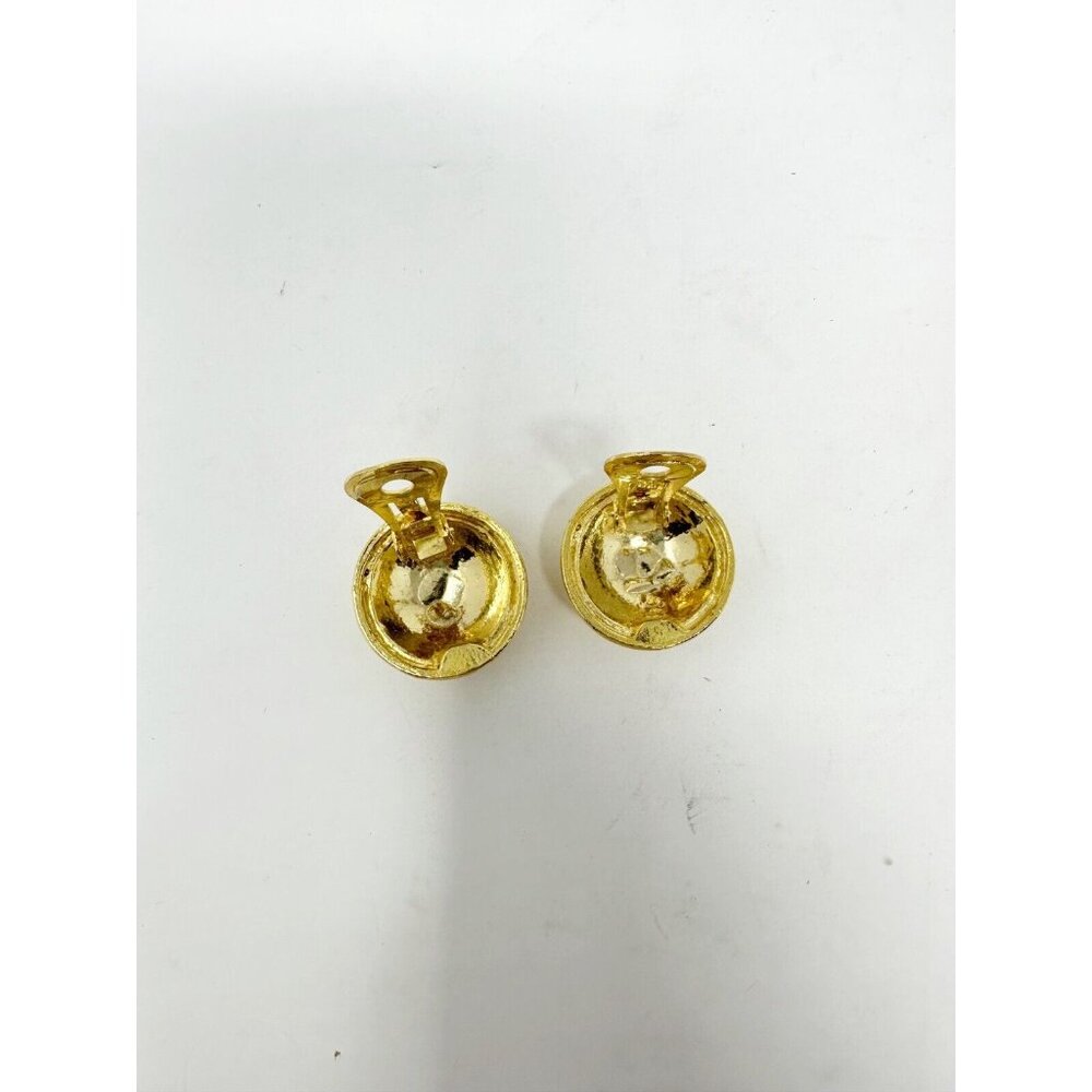 Chanel CC Logo Vintage‎ Matelasse Gold Plated Round Clip On Earrings Rise On - Picture 4 of 5
